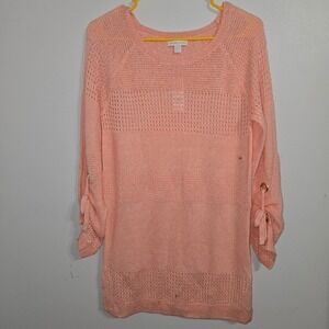 M#103 New‎ York & Company Womens Sweater Medium Peach Knit Cuff Tie